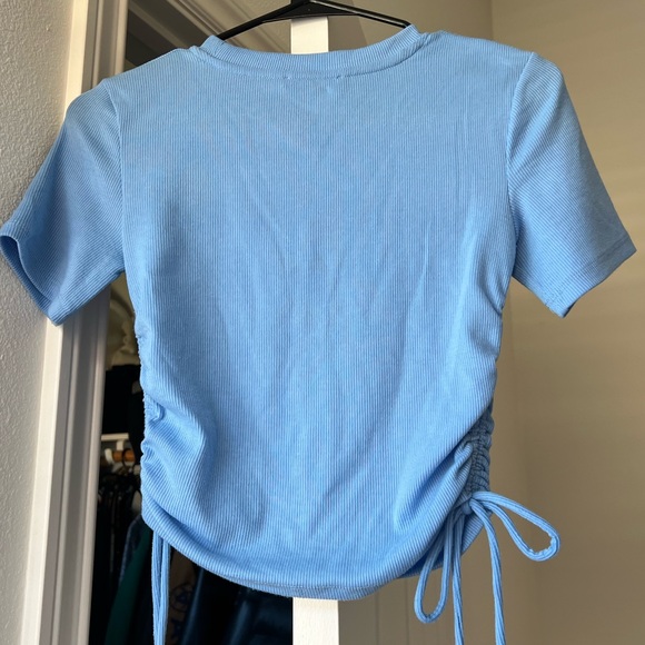 Zara Light Blue Ruched Top - Picture 2 of 3